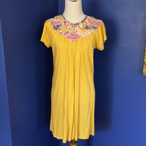 Buttercup Yellow Pink Blue Floral Patchwork Tunic Dress Hippie Boho Festival Y2K - Picture 3 of 12